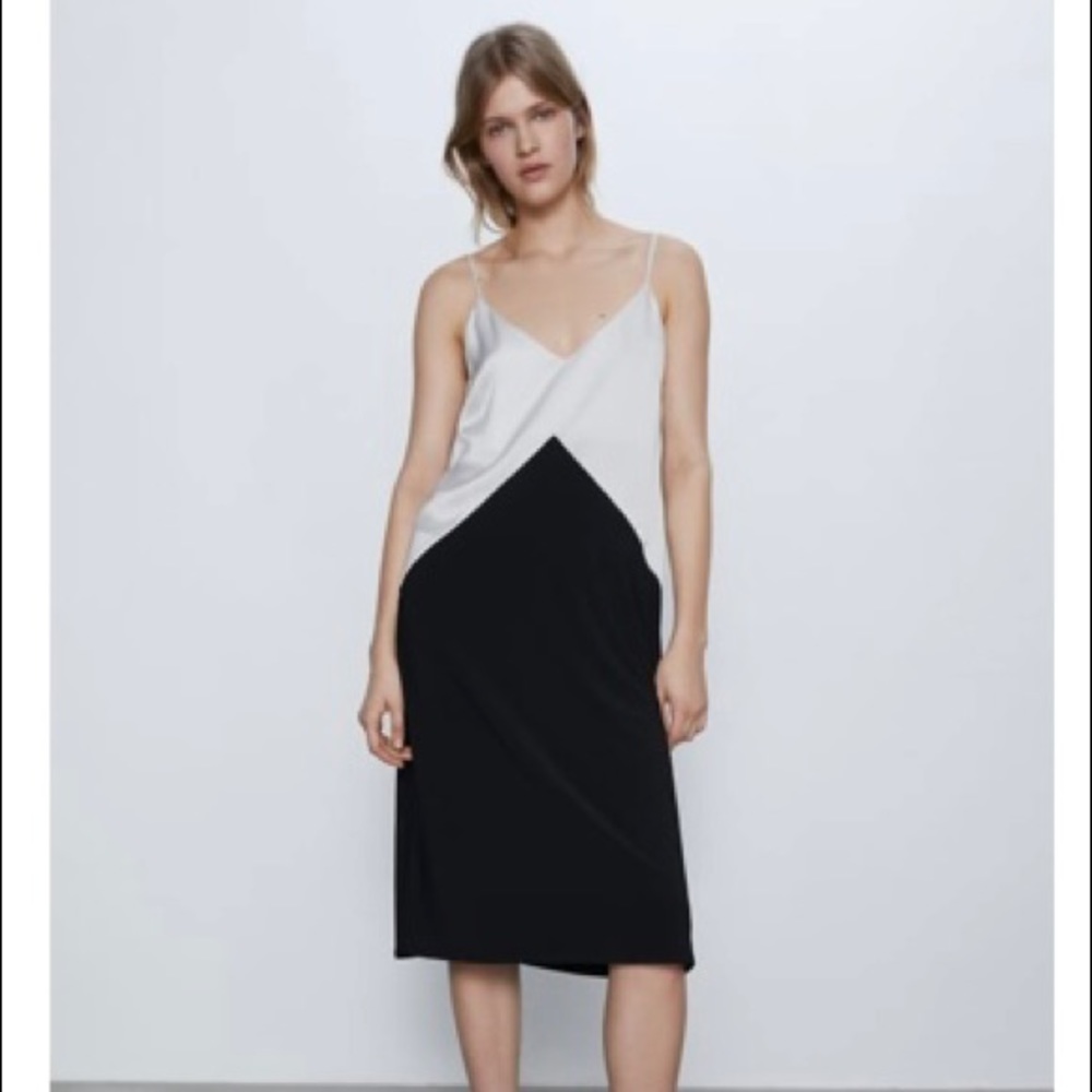 NEW! Zara Two-Toned Black and White Satin Dress - Picture 4 of 13